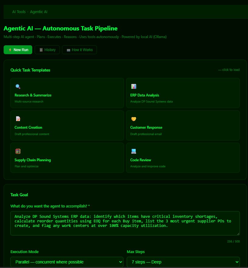Agentic AI page with quick task templates