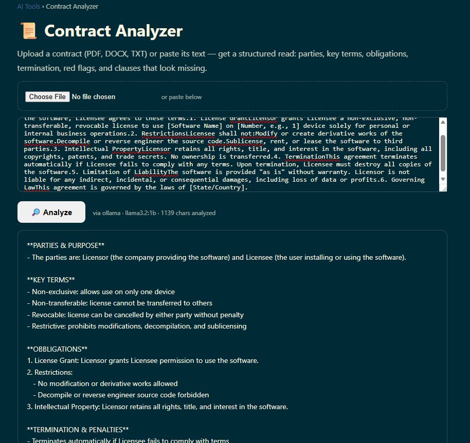 Contract Analyzer processing a software license