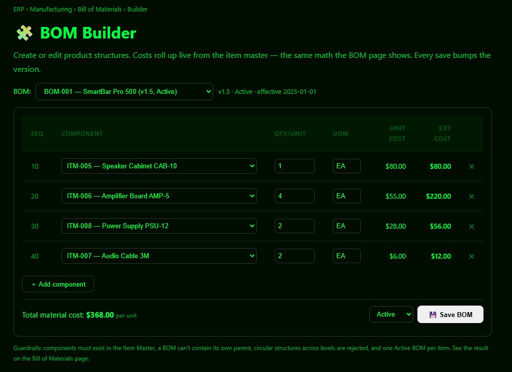 BOM-001 saved at version 1.5