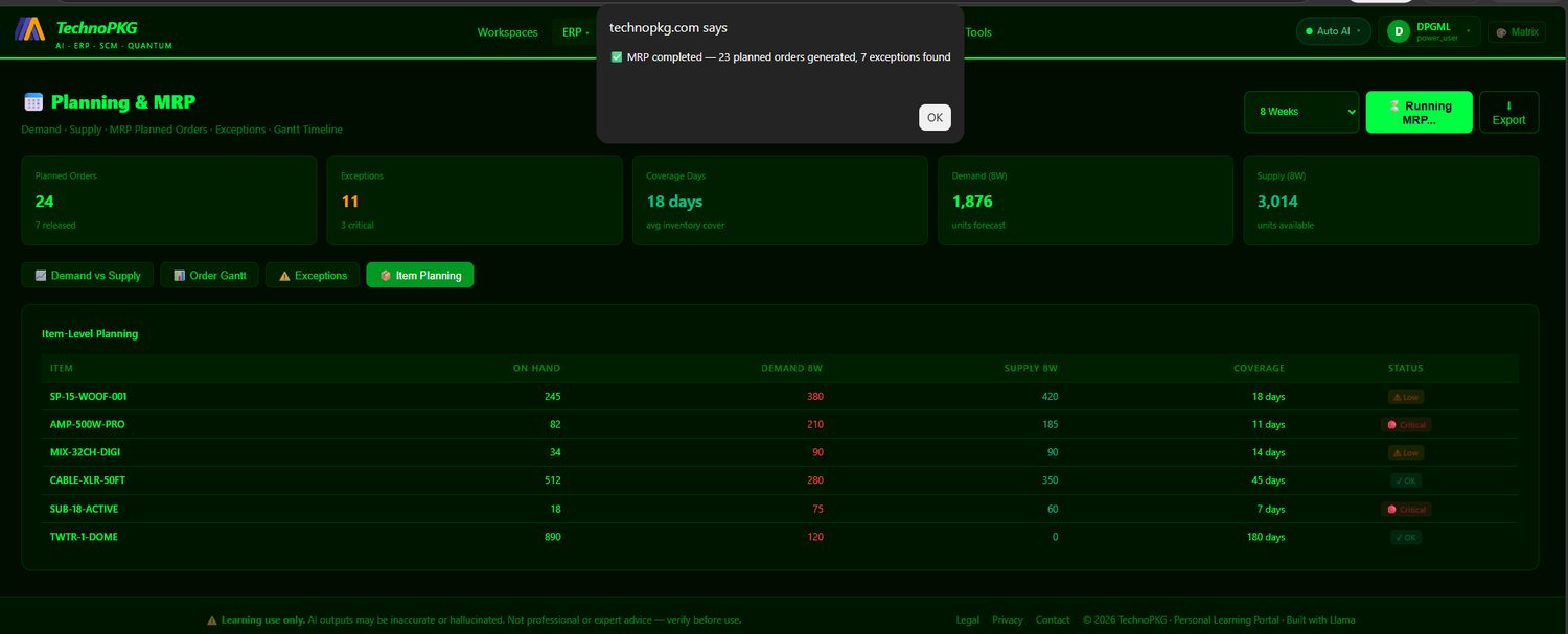 MRP run completion message
